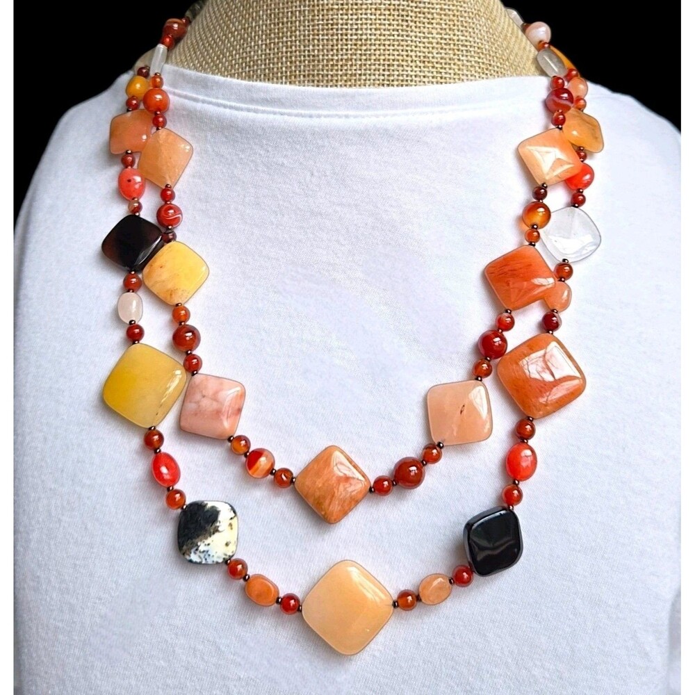 Mixed Gemstone Agate Aventurine Necklace Pink Peach Black 925 Sterling Clasp 20"